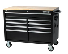Load image into Gallery viewer, Husky 46 in. W 9-Drawer, Deep Tool Chest Mobile Workbench in Gloss Black with Hardwood Top

