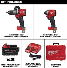 Load image into Gallery viewer, Milwaukee M18 FUEL 18-Volt Lithium-Ion Brushless Cordless Hammer Drill and Impact Driver Combo Kit (2-Tool) with Two 5Ah Batteries
