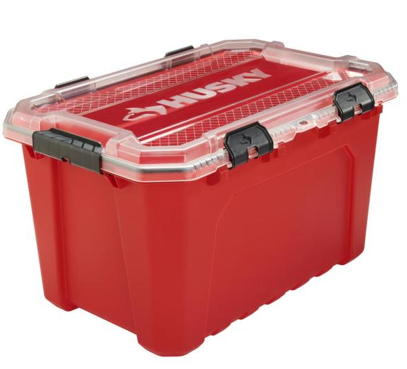 Husky 20-Gal. Professional Duty Waterproof Storage Container with Hinged Lid in Red