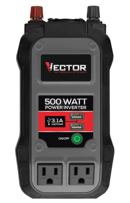 Vector 500-Watt Portable Car Power Inverter with Dual USB Ports