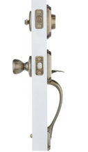 Load image into Gallery viewer, Kwikset Belleview Antique Brass Single Cylinder Door Handleset with Tylo Door Knob Featuring SmartKey Security

