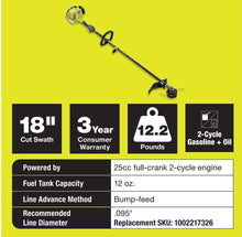 Load image into Gallery viewer, RYOBI 25cc 2-Cycle Attachment Capable Full Crank Straight Gas Shaft String Trimmer
