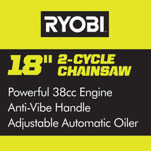 Load image into Gallery viewer, RYOBI 18 in. 38cc 2-Cycle Gas Chainsaw with Heavy Duty Case
